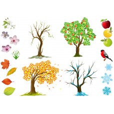 Фетр с рисунком "4 сезона дерево времена года"