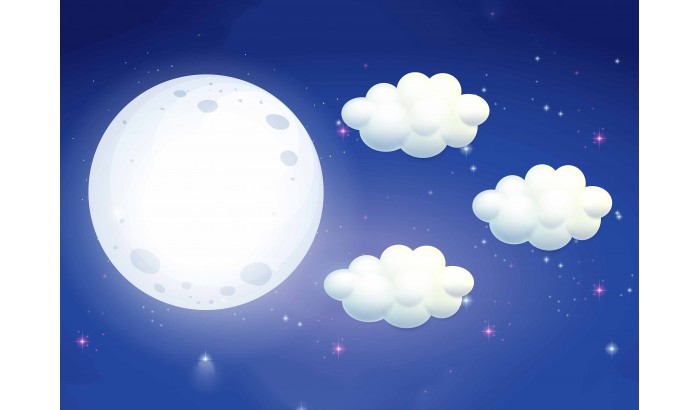 Луна с облаками (Печать на ткани)