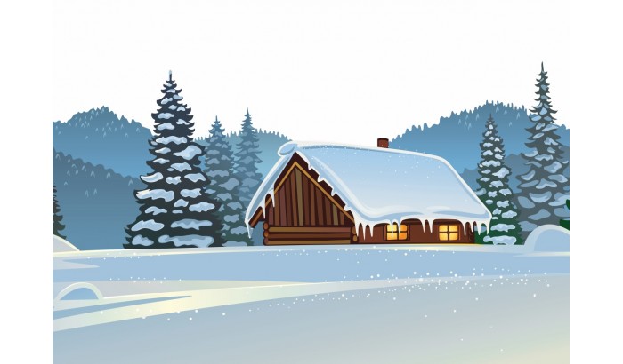 Велкроткань с рисунком "Зимний домик"